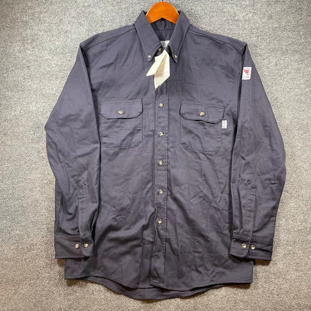 Tyndale FR NWT Button Down Work Shirt Men's M Blue Long Sleeve Workwear